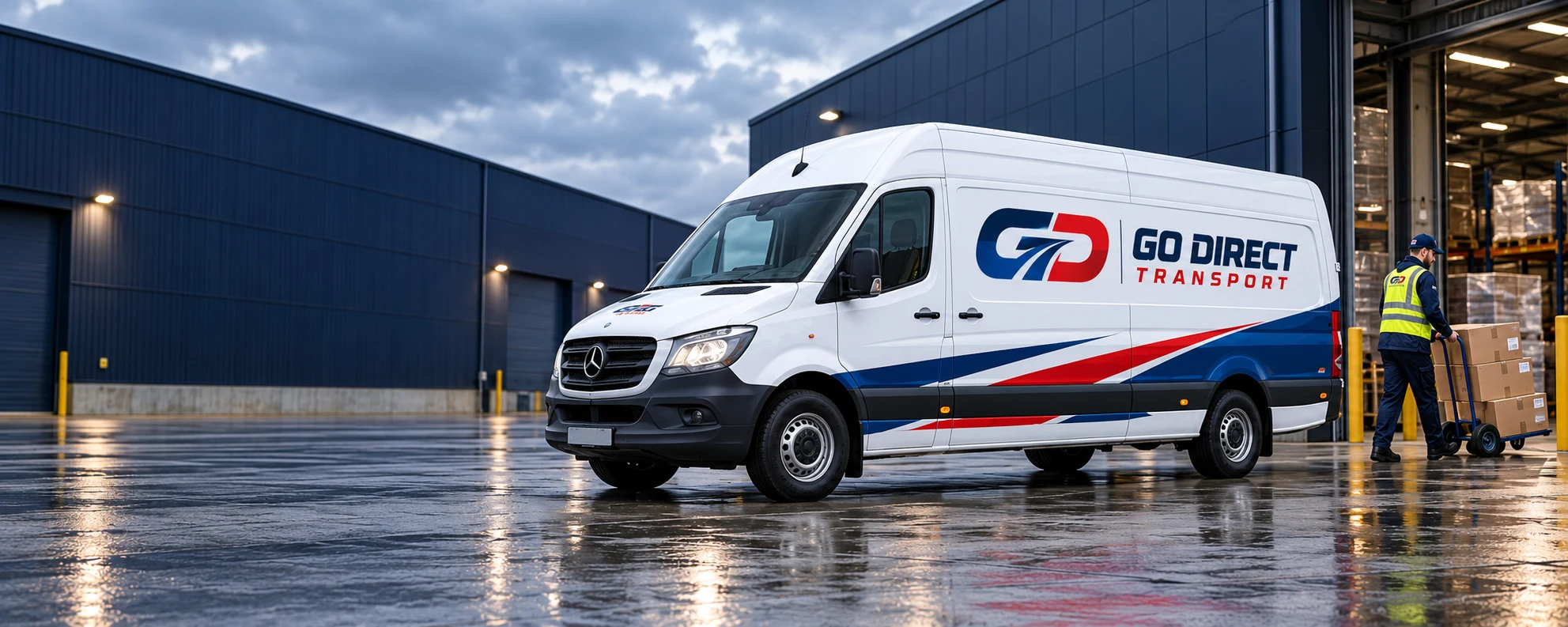 Go Direct delivery van and driver at a commercial collection