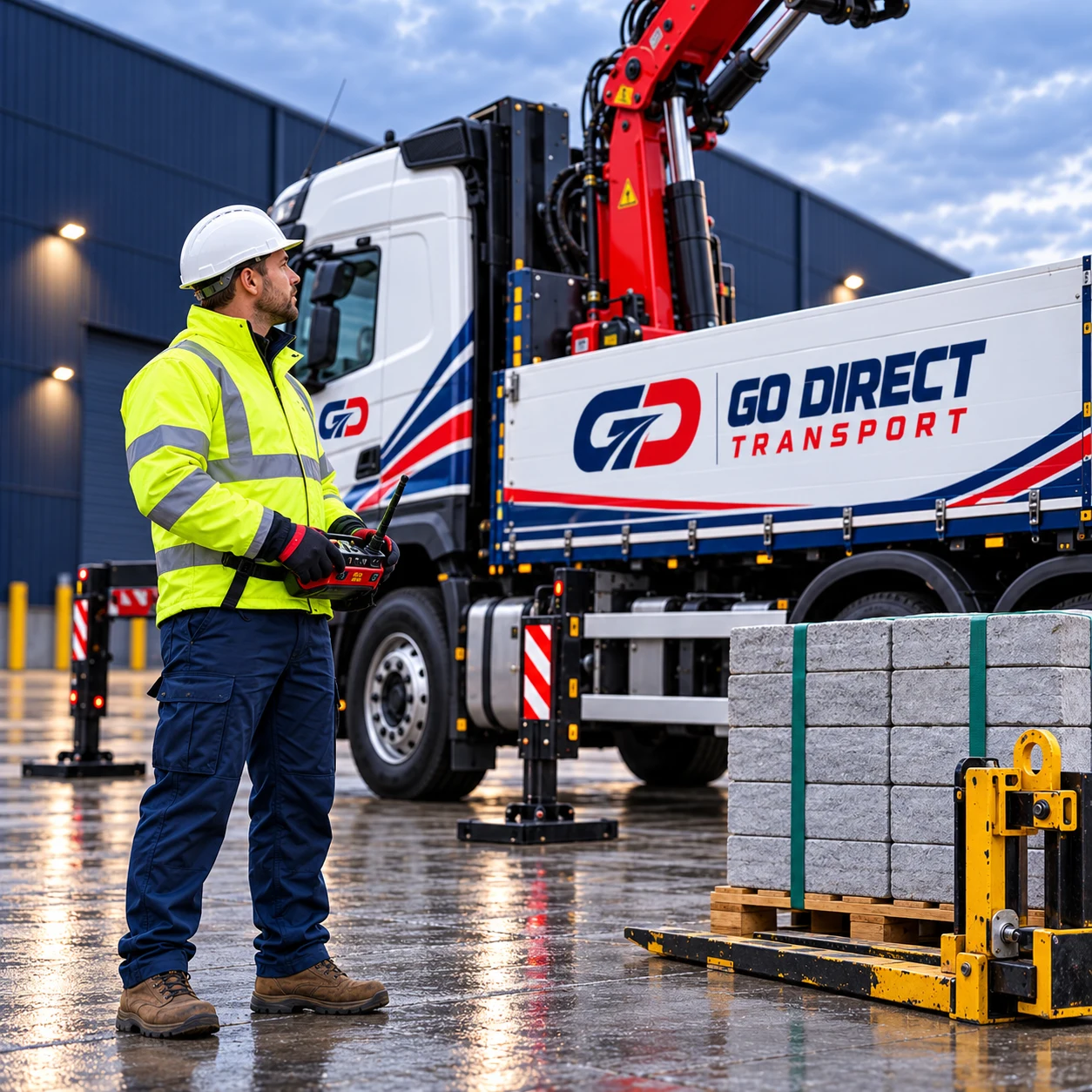 Go Direct operator coordinating a specialist HIAB delivery